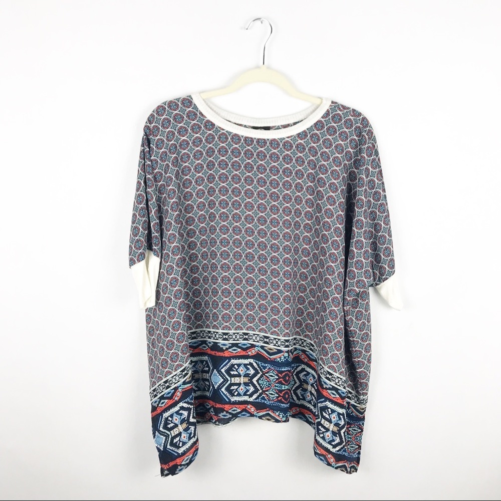 Bobeau Nordstrom Ribbed Dolman Sleeve Blouse Printed Crepe Size Medium Womens